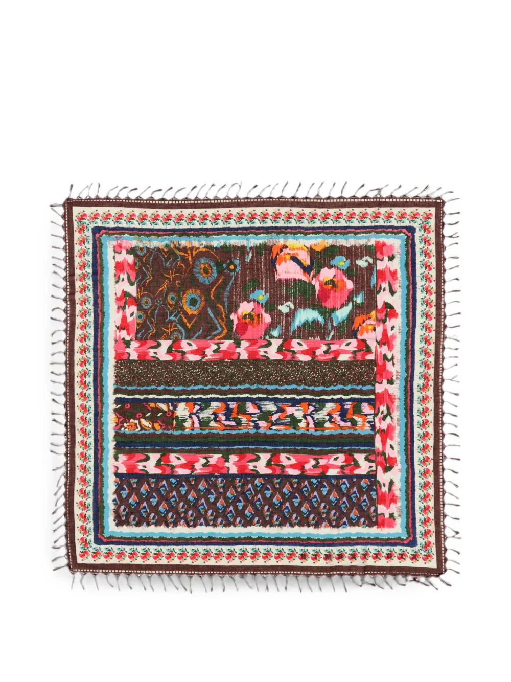 BIMBA Y LOLA Ikat Schal in Burgundy mit Blumen-Patchwork - Braun