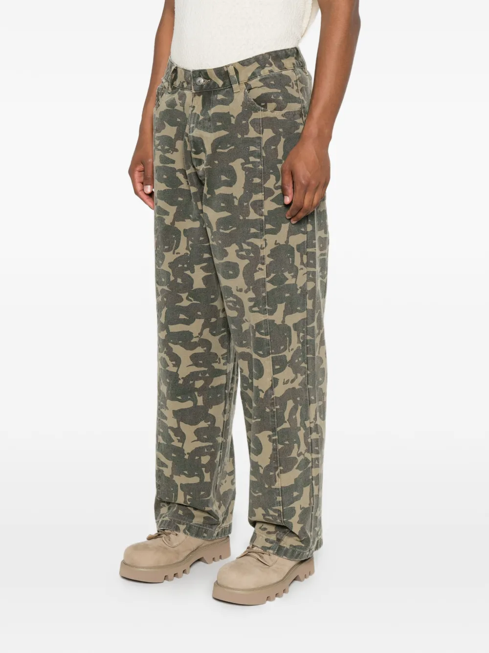 KidSuper Face Camo jeans met wijde pijpen Groen