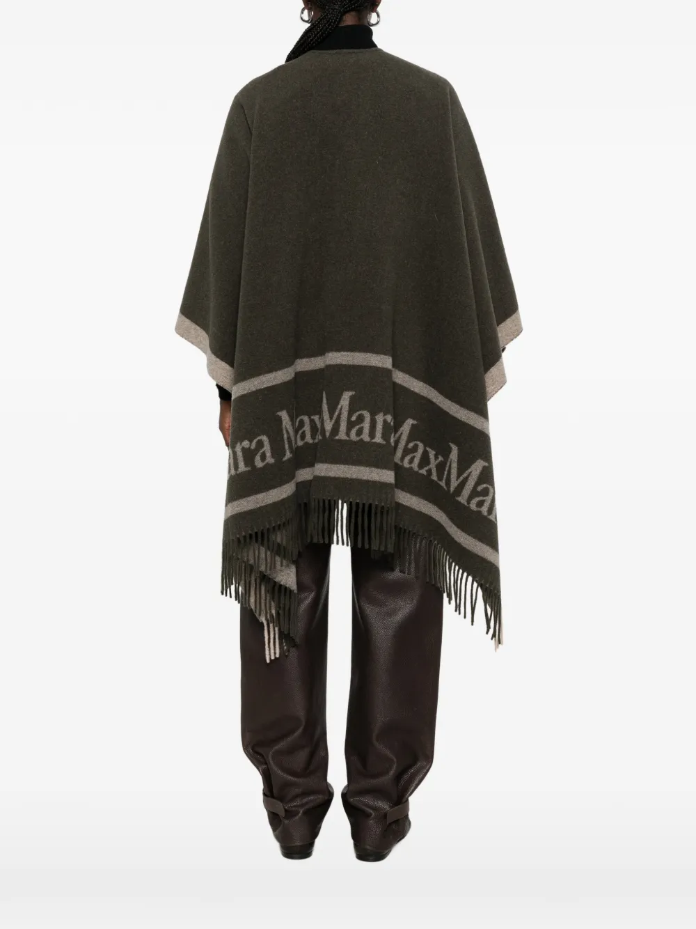 Max Mara Cape verfraaid met logo en franje Groen