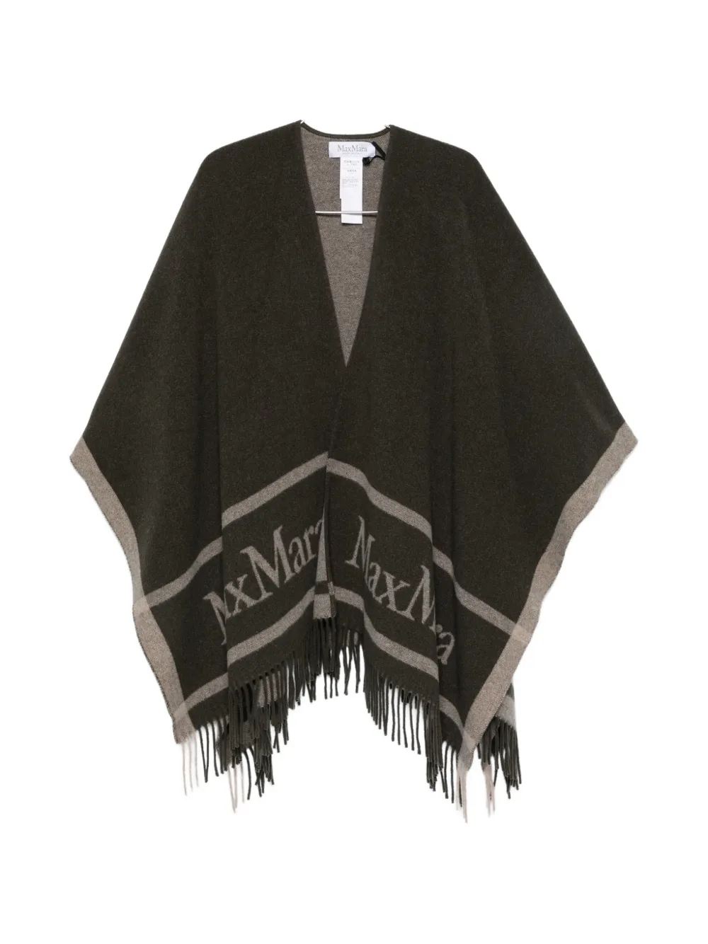 Max Mara logo-intarsia fringed poncho coat - Grün