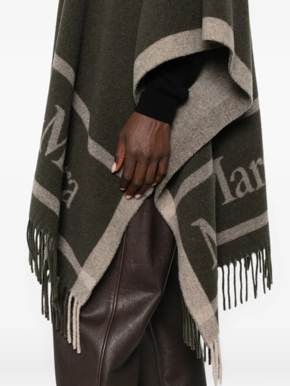 Max Mara Cape verfraaid met logo en franje Groen