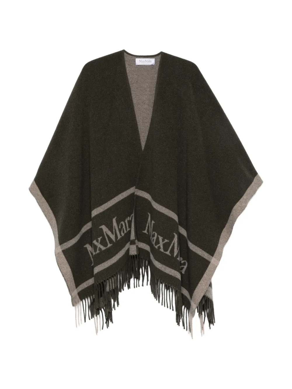 Max Mara logo-intarsia fringed poncho coat - Grün
