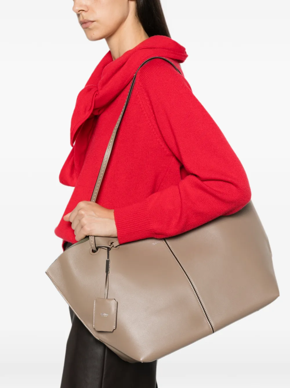 Max Mara Double Nappa Leather Shopper Bag Mud in Neutrals, view 2
