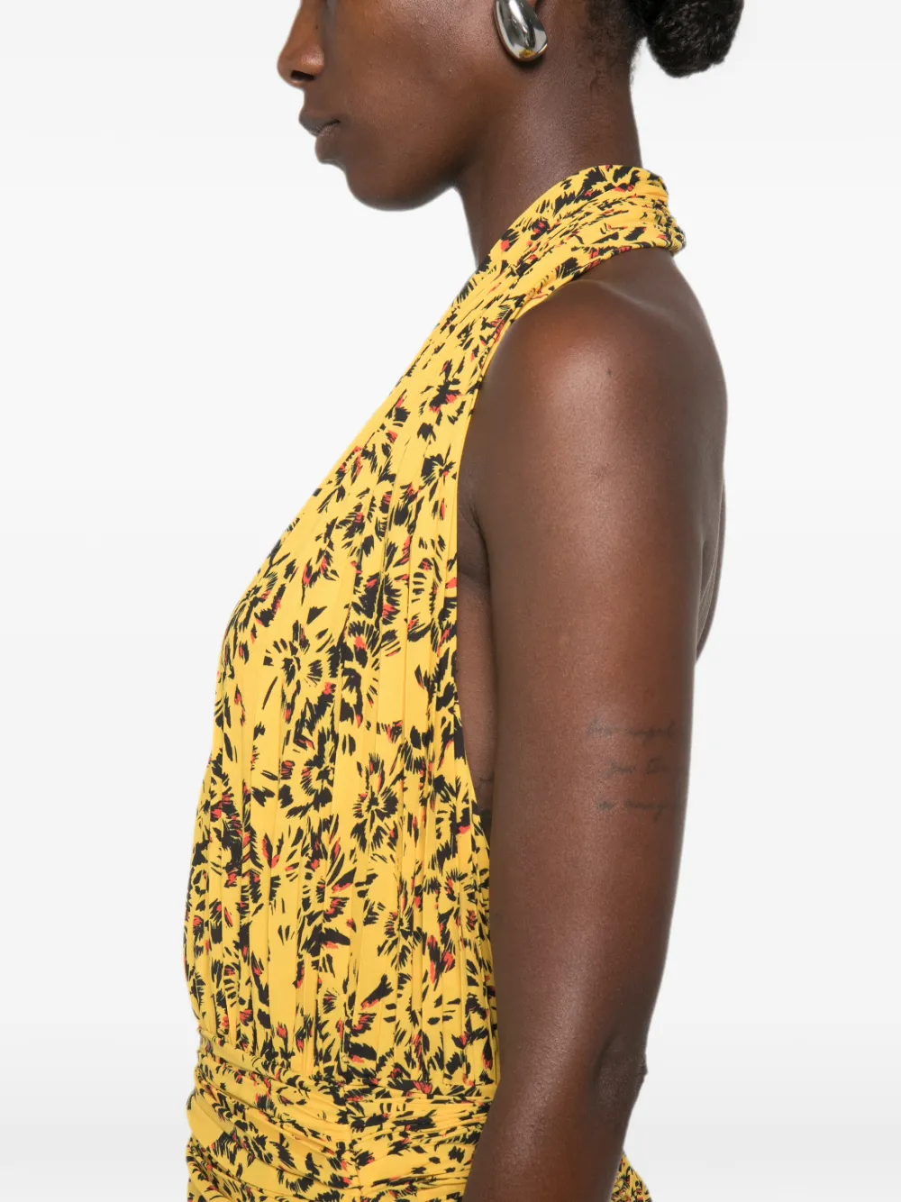 Proenza Schouler Paulina asymmetrische jurk met bloemen-print en plooien Geel