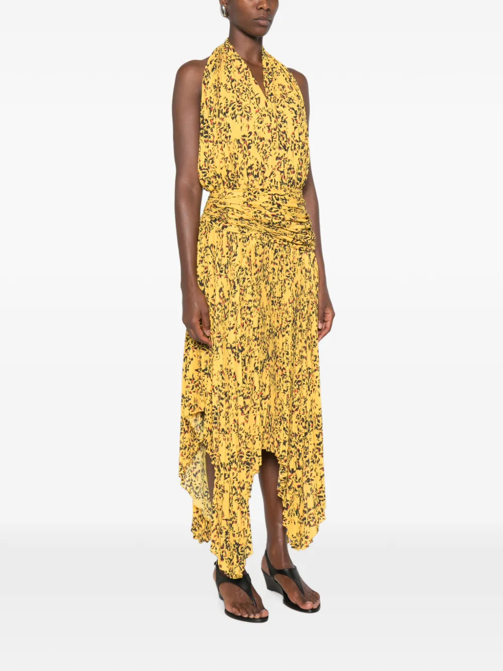 Proenza Schouler Paulina asymmetrische jurk met bloemen-print en plooien Geel