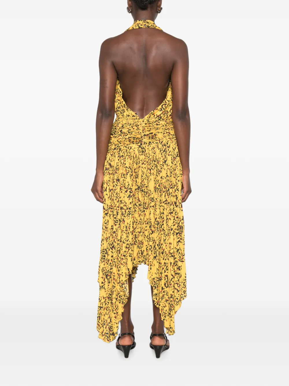 Proenza Schouler Paulina asymmetrische jurk met bloemen-print en plooien Geel
