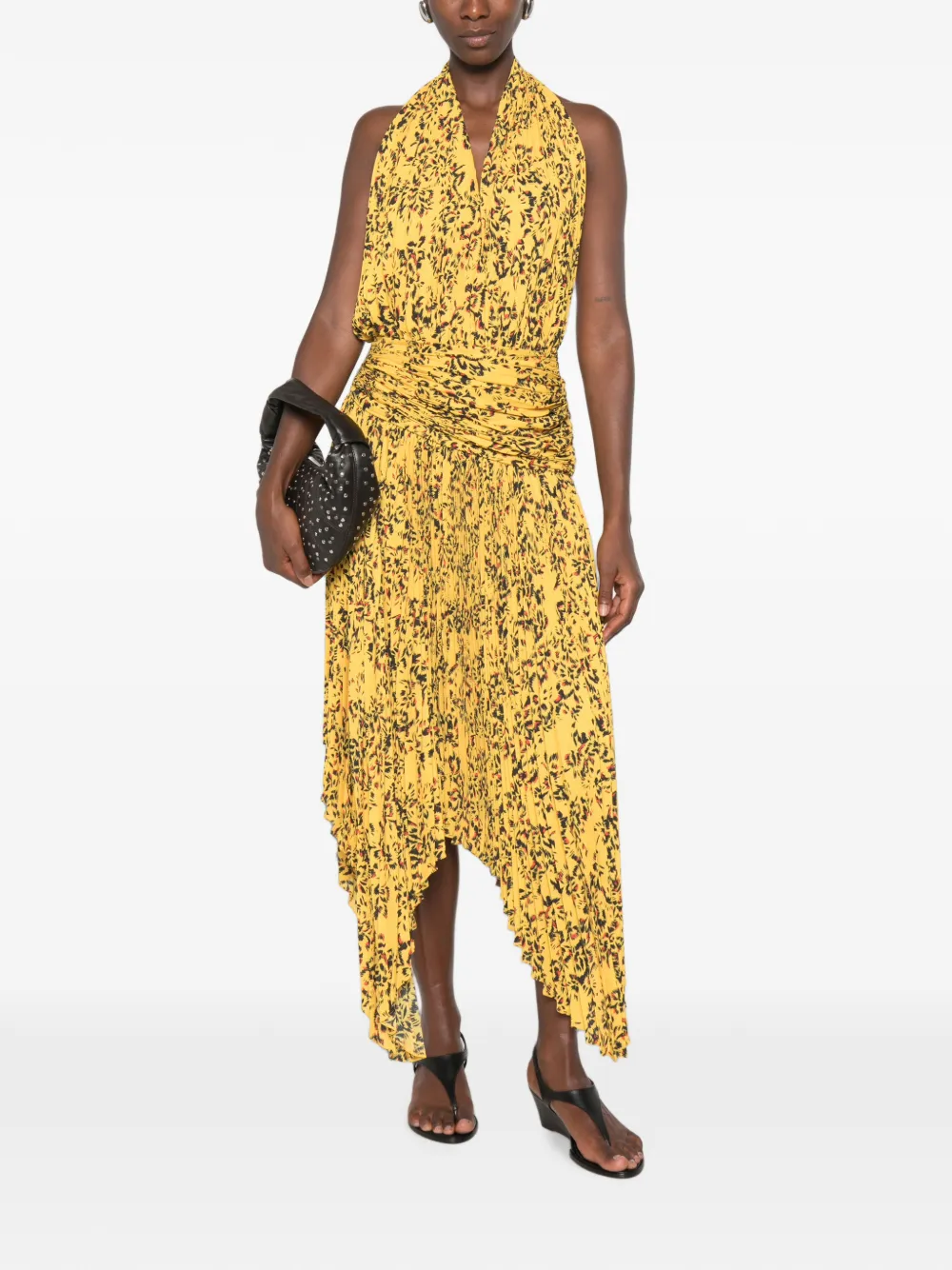 Proenza Schouler Paulina asymmetrische jurk met bloemen-print en plooien Geel