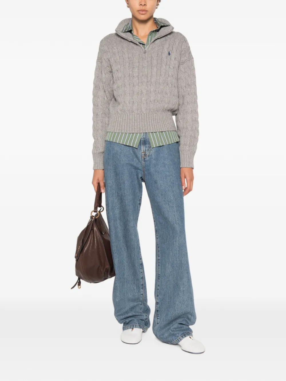 Polo Ralph Lauren Kabelgebreide trui met kwartrits Grijs