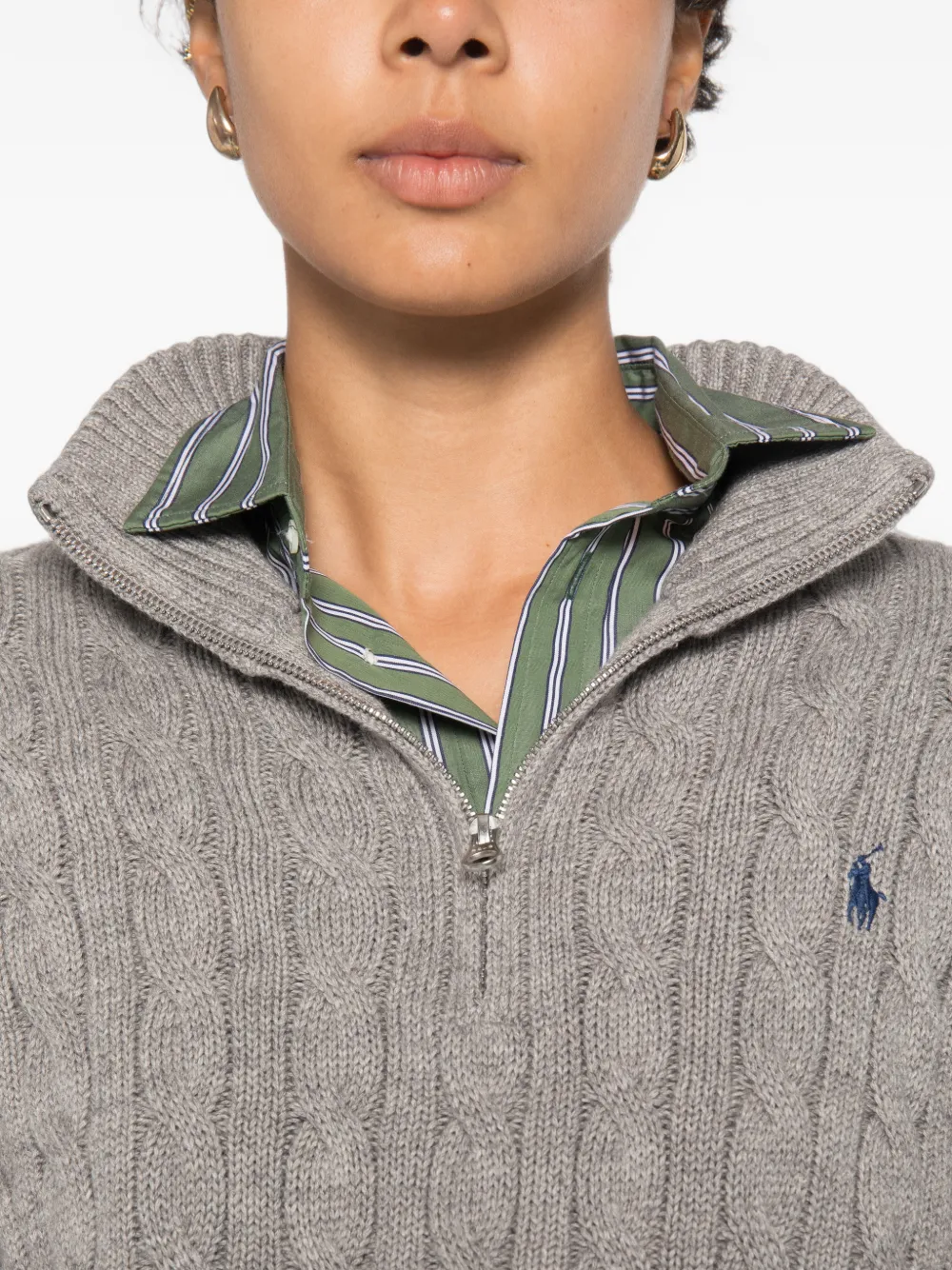 Polo Ralph Lauren Kabelgebreide trui met kwartrits Grijs