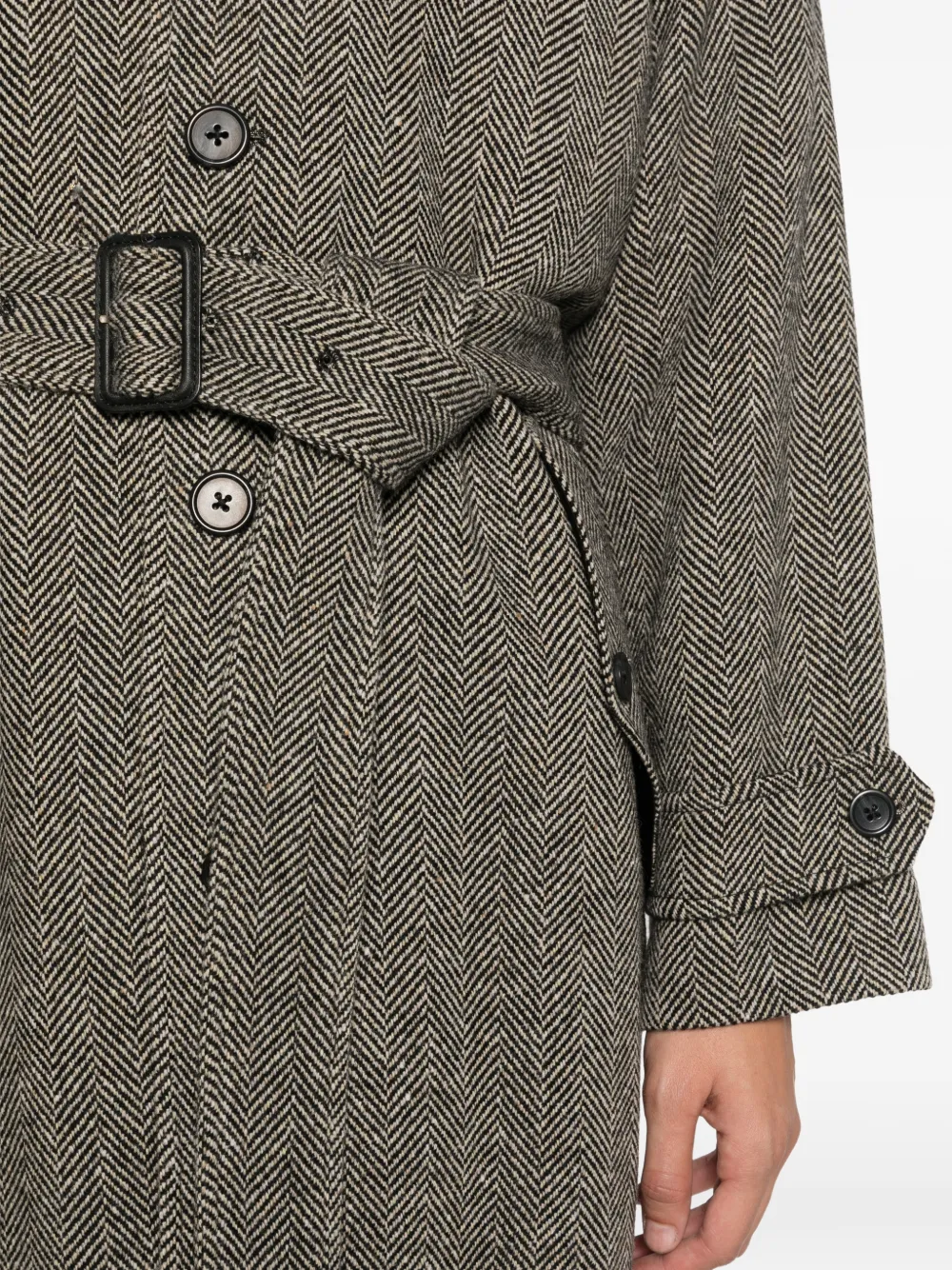 Polo Ralph Lauren Jas met visgraatpatroon en ceintuur Beige