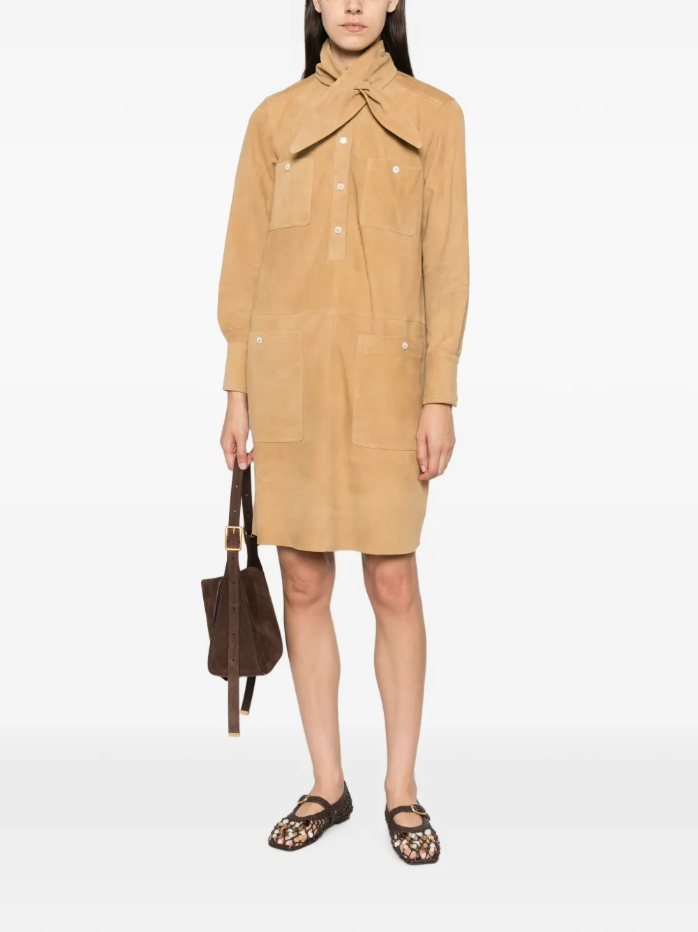 Polo Ralph Lauren Suede Utility Dress in Brown, view 2