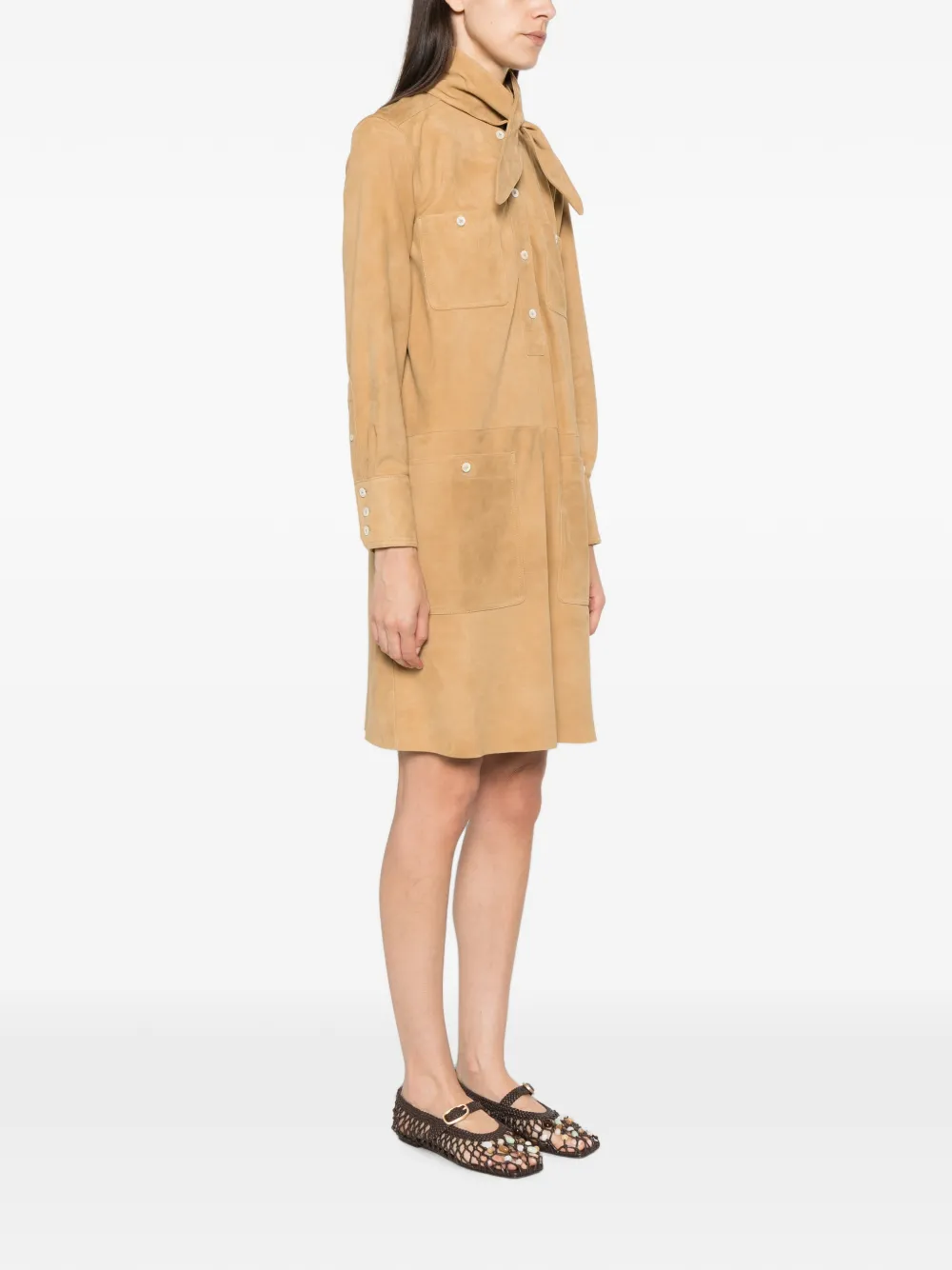 Polo Ralph Lauren Suede Utility Dress in Brown, view 3