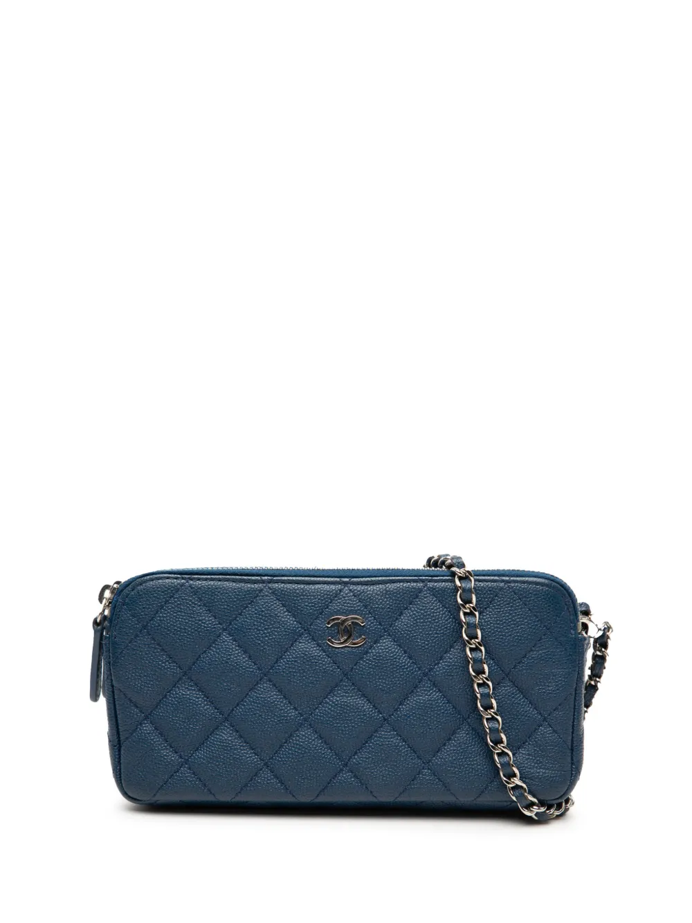 CHANEL Pre-Owned 2018 CC Quilted Caviar Double Zip Clutch With Chain crossbody bag - Blu