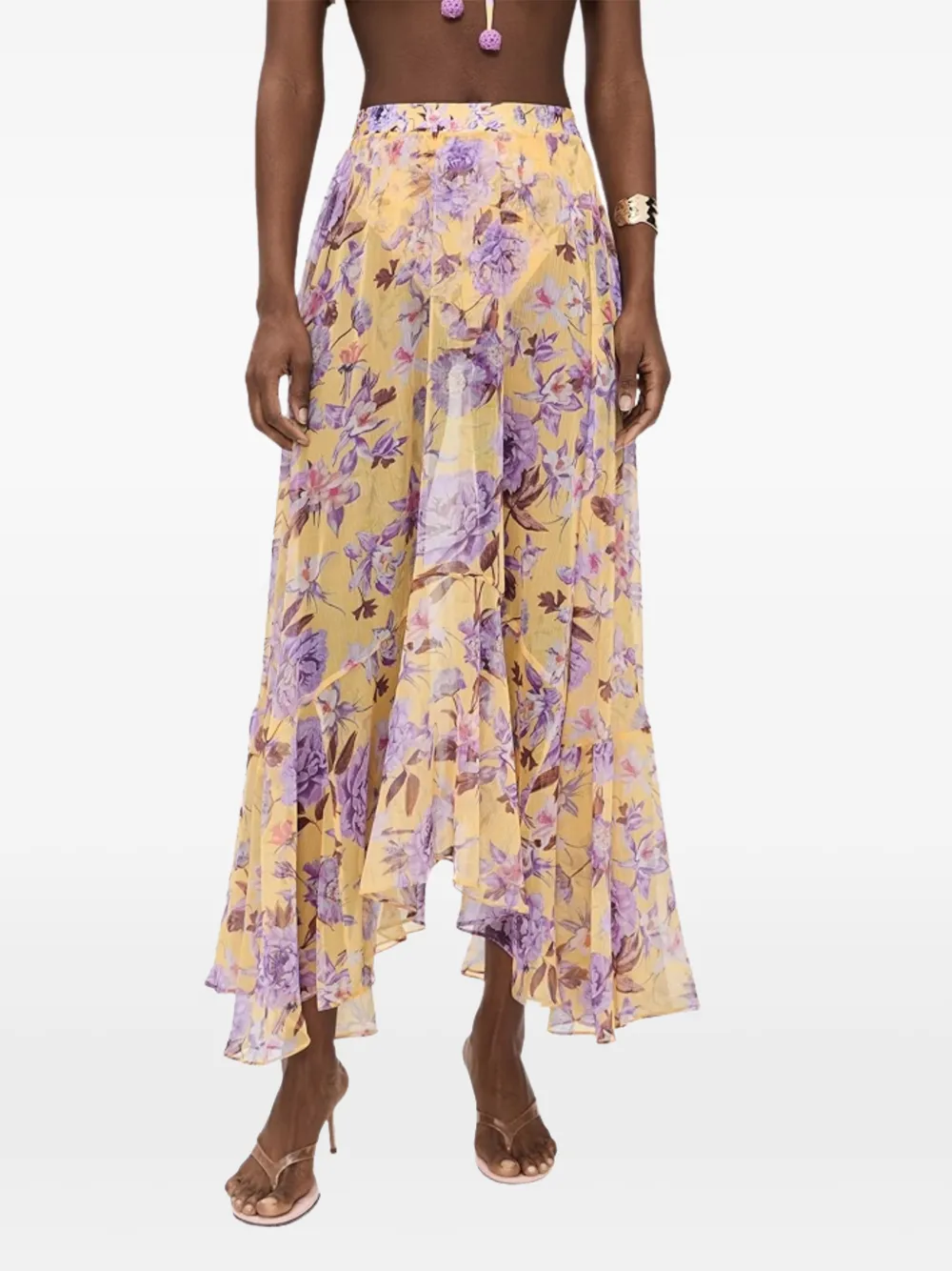 PatBO floral-print asymmetric-hem maxi skirt - Giallo