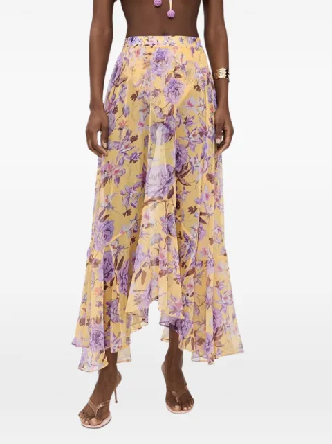PatBO floral-print asymmetric-hem maxi skirt