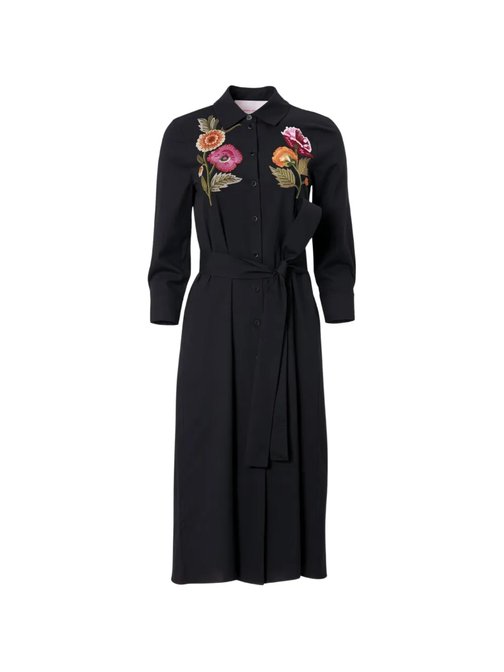 Carolina Herrera floral-embroidered belted midi dress - Nero