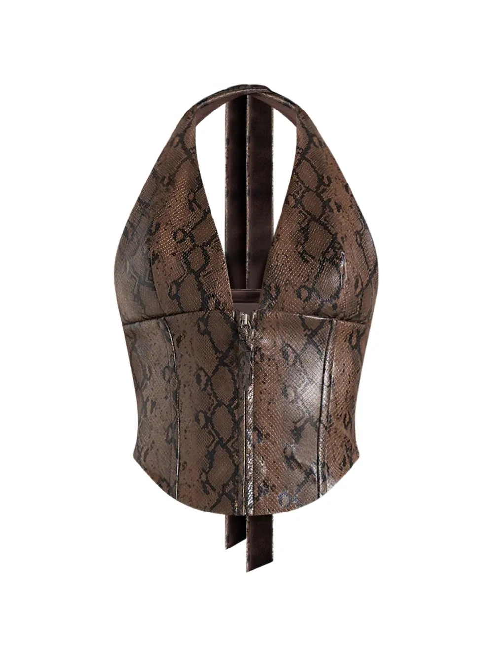Manière De Voir Sloane python-print halterneck corset top - Marrone