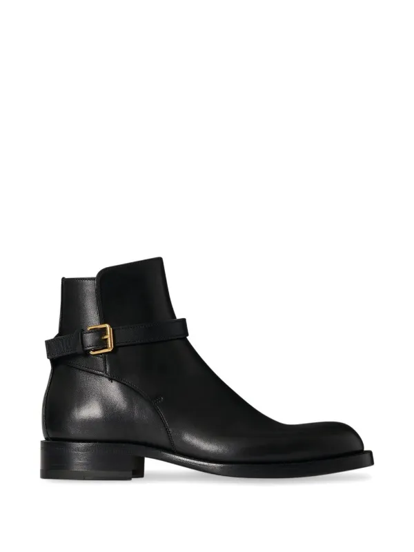 The Row Nobilis Buckle Leather Ankle Boots in Black