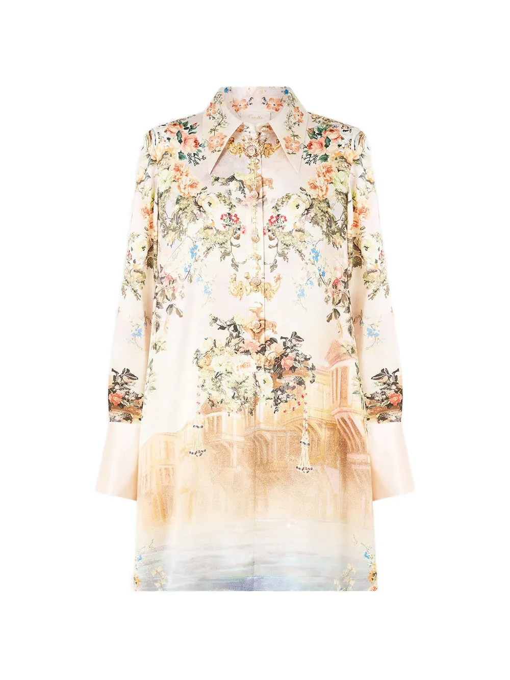 Camilla floral-print mini shirt dress - Toni neutri