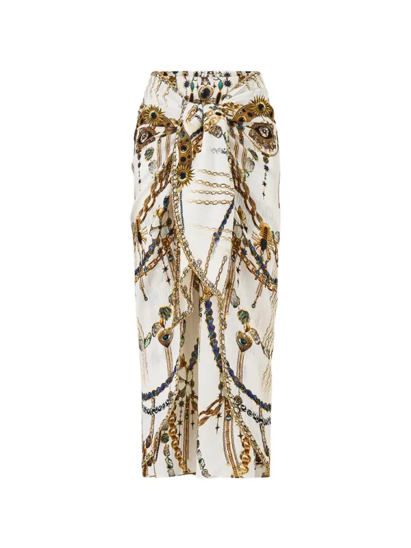 Camilla Tie-front Midi Skirt in White