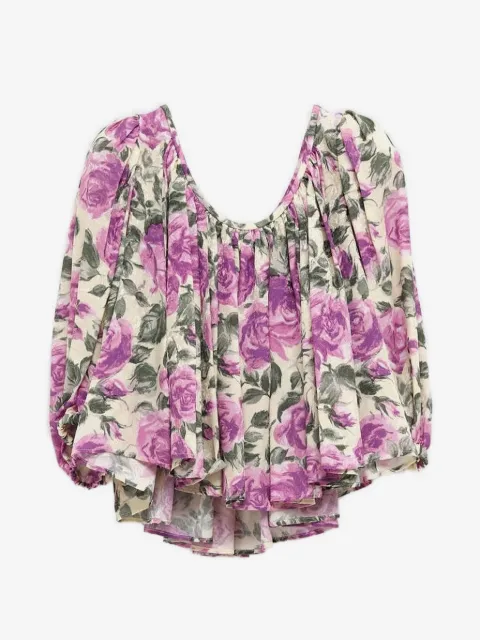 Chloé floral-print puff-sleeve cropped silk top