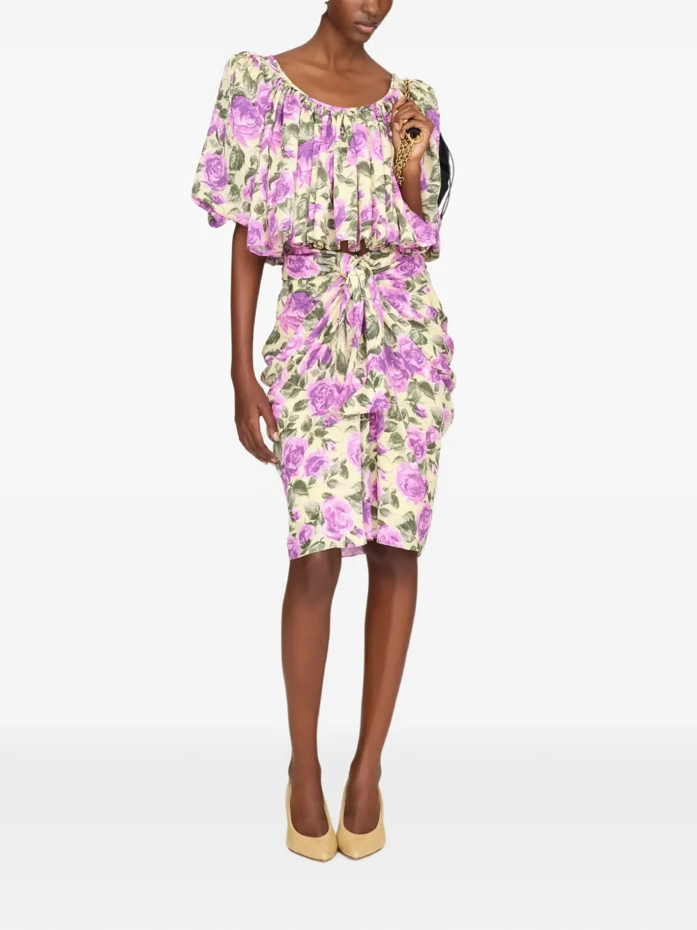 Chloé Cropped top met pofmouwen in zijden jacquard Paars