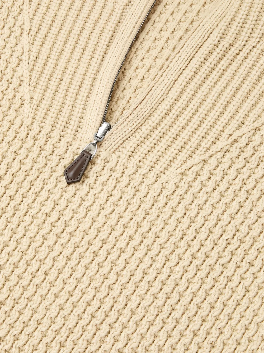Loro Piana Shivling wafelgebreide trui met kwartrits Beige