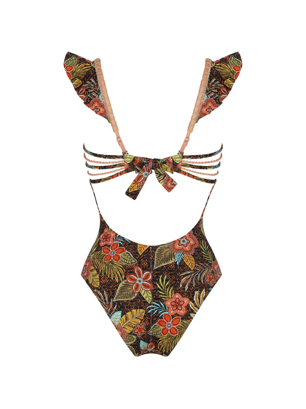  Del Maar Yanqay Floral Ruffle Swimsuit - Brown 