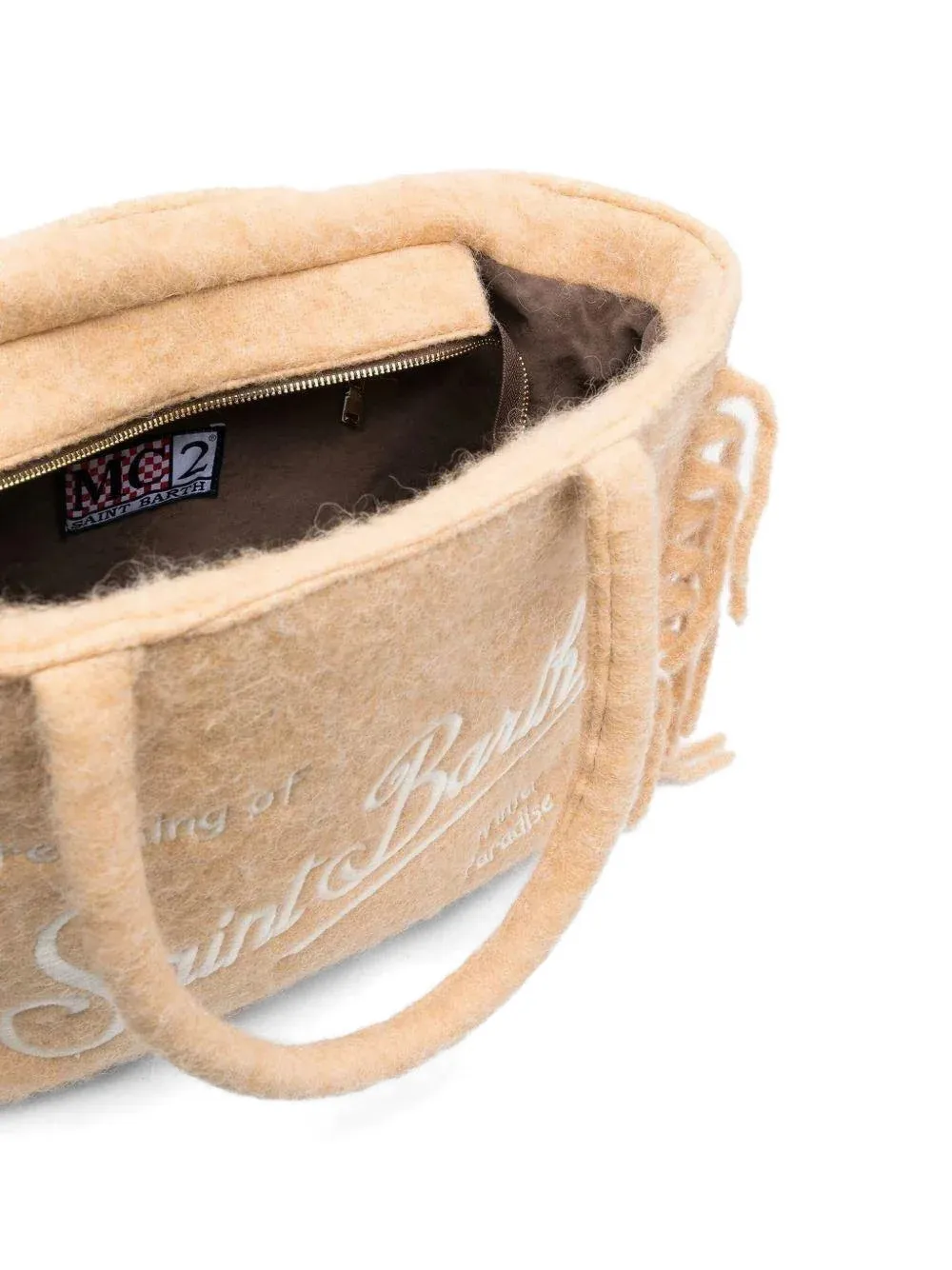 MC2 Saint Barth Shopper met borduurwerk en franje Beige