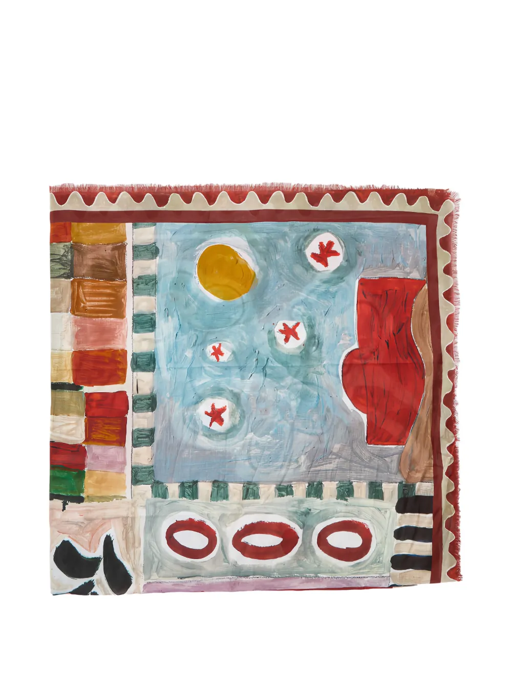  Alemais Graphic-print Fringed Scarf - Red 