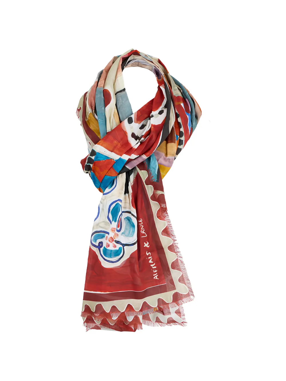  Alemais Graphic-print Fringed Scarf - Red 