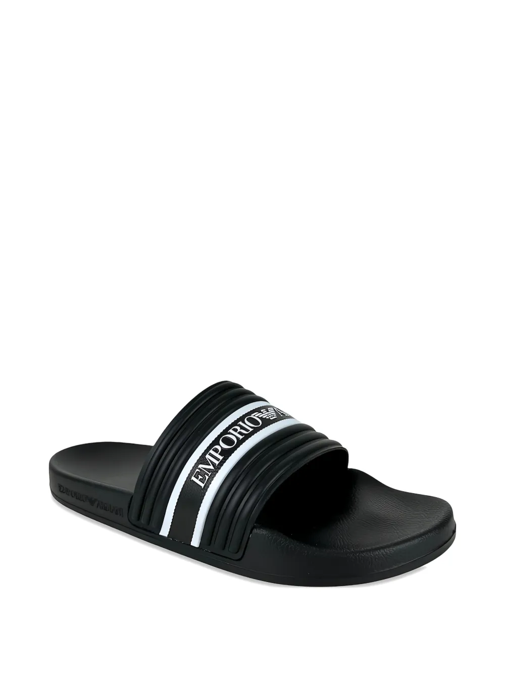Emporio Armani logo stripe slides Zwart