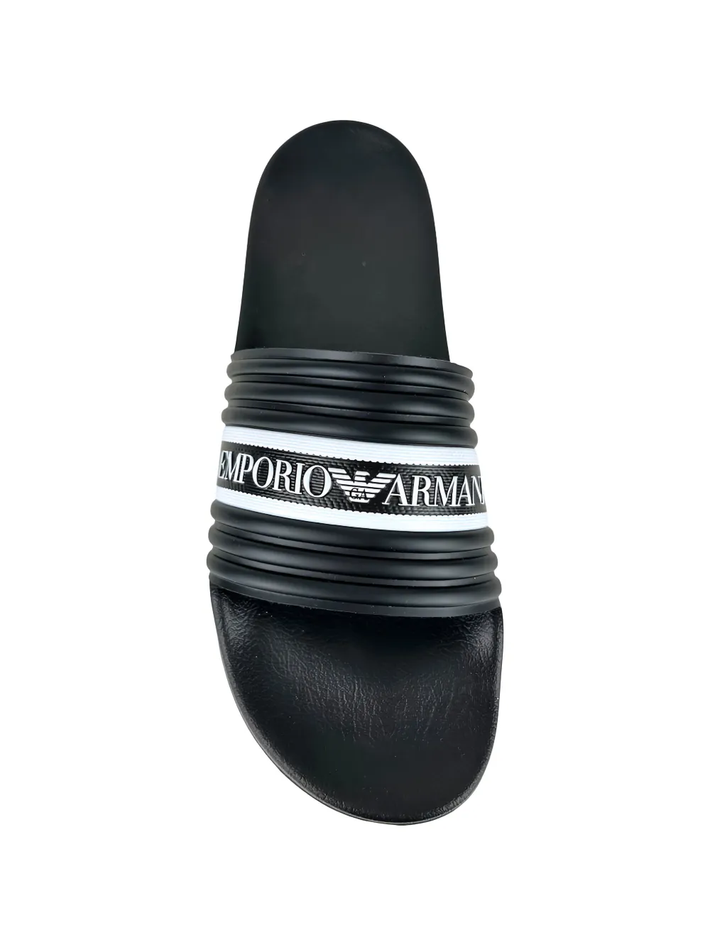 Emporio Armani logo stripe slides Zwart