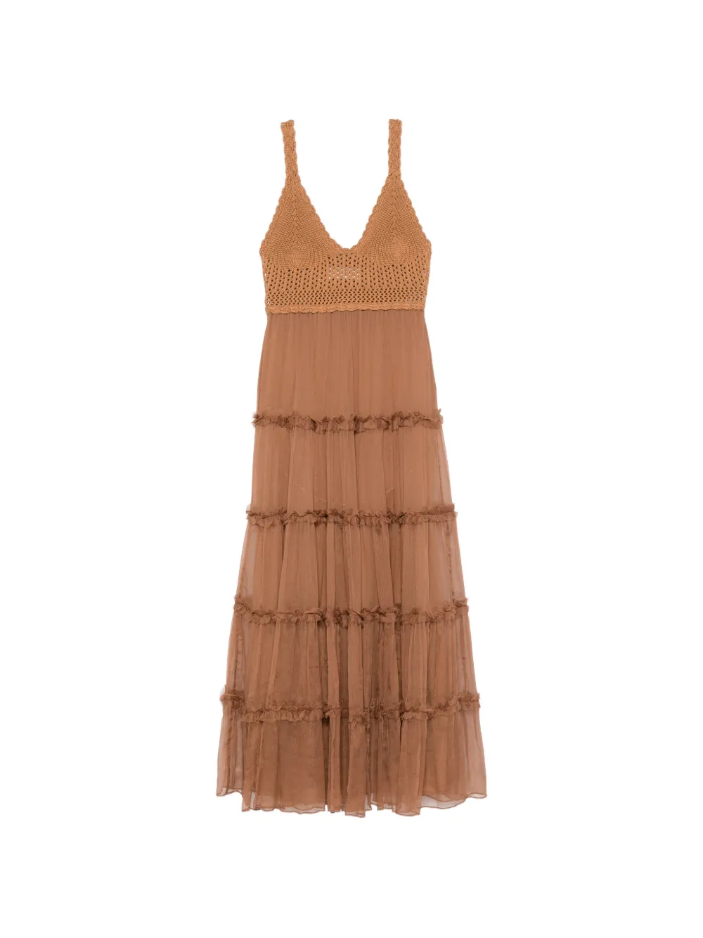 ERMANNO FIRENZE crochet ruffled maxi dress - Marrone