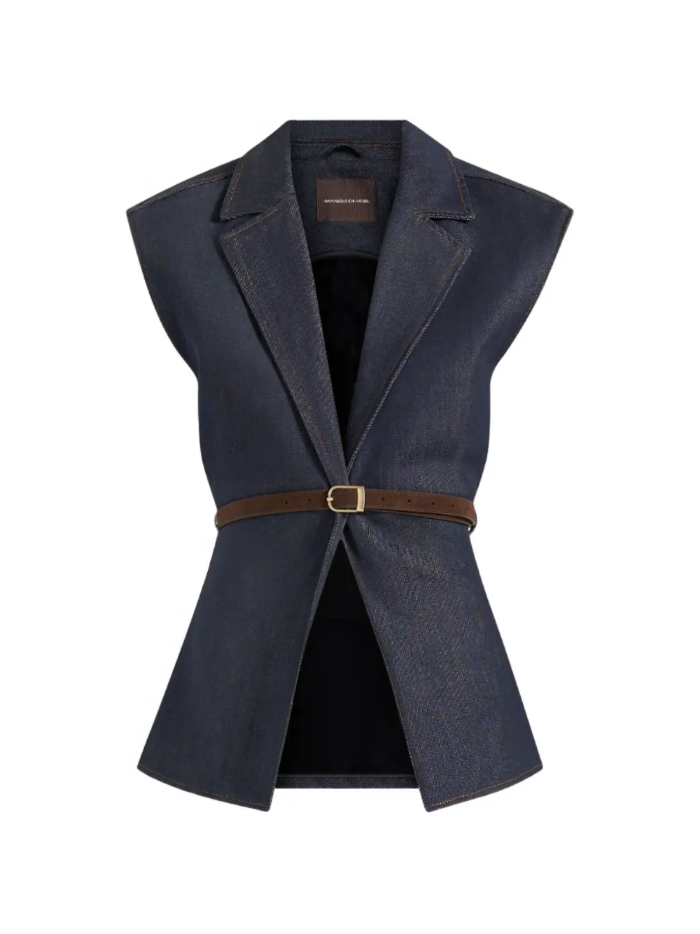Manière De Voir Linda denim wide-shoulder belted waistcoat - Blu