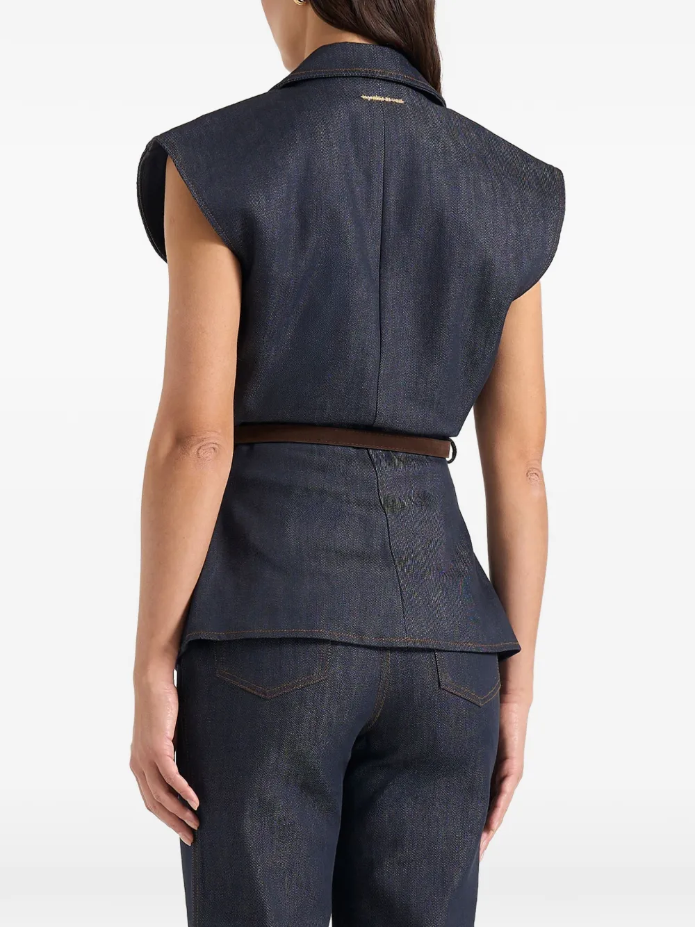 Manière De Voir Linda gesmockte denim gilet met brede schouders Blauw