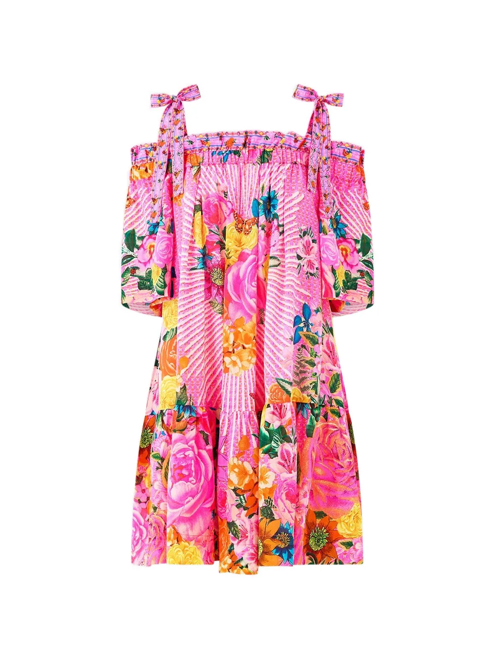 Camilla off-shoulder frill mini dress - Rosa