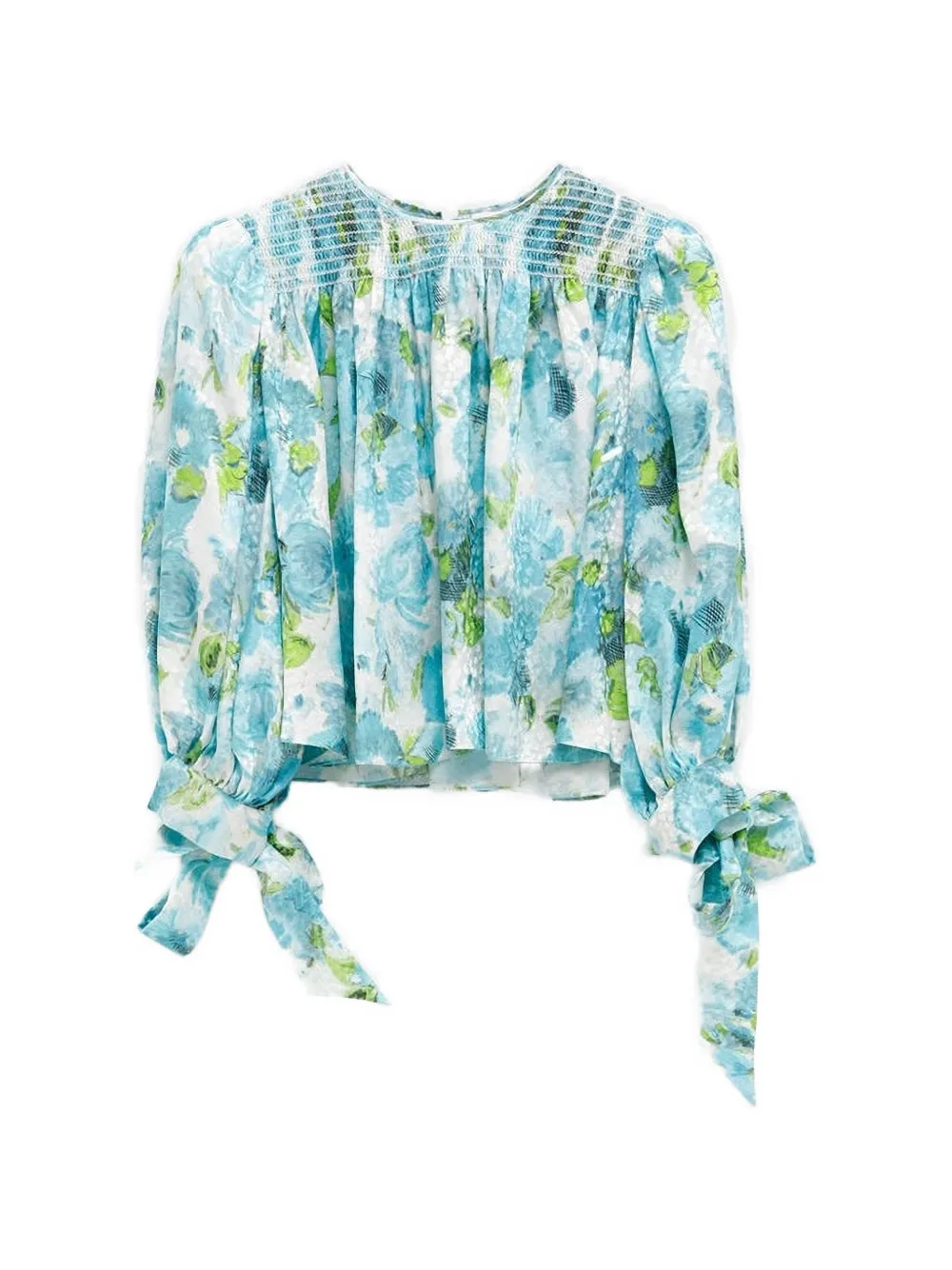 Chloé shirred floral-print top - Blu