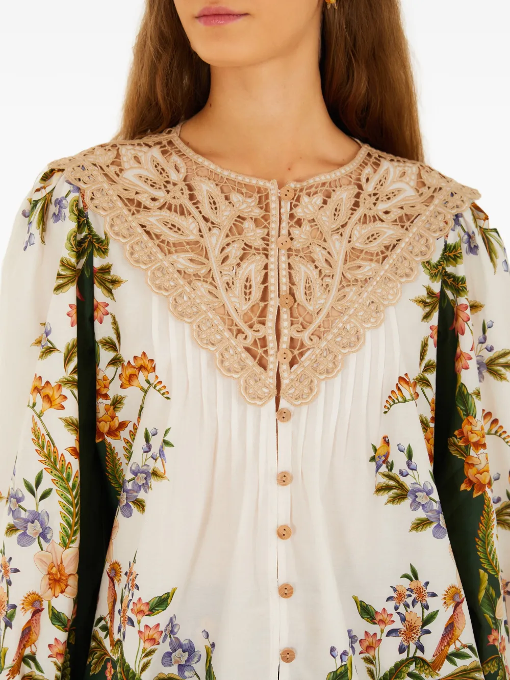 FARM Rio Shirt met bloemenkant Beige