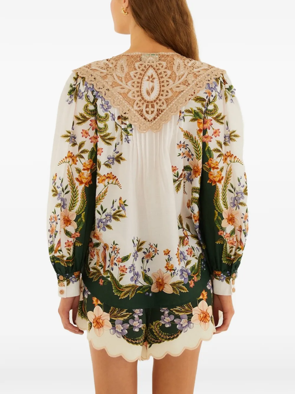 FARM Rio Shirt met bloemenkant Beige