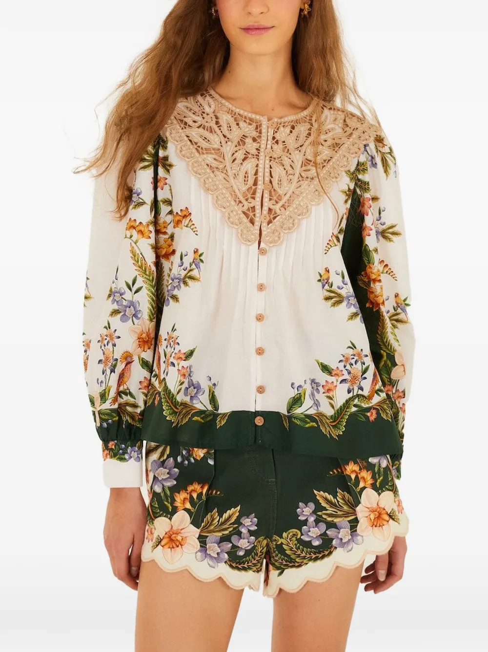 FARM Rio nature lace long sleeve blouse
