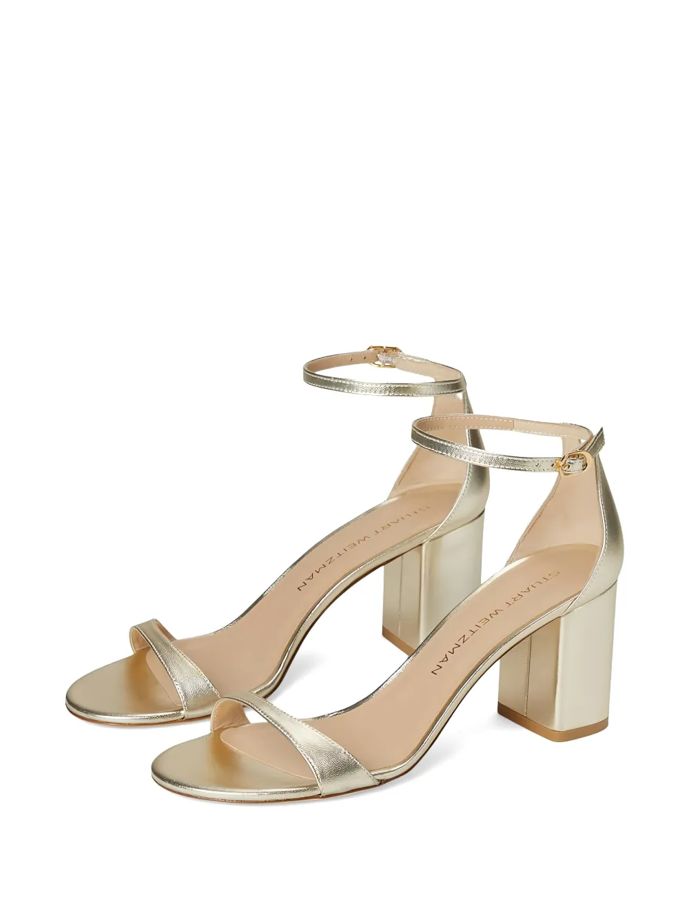 Stuart Weitzman Nudist Block 75 sandalen met blokhak en enkelbandje Goud