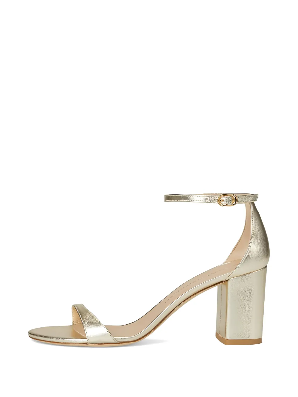 Stuart Weitzman Nudist Block 75 sandalen met blokhak en enkelbandje Goud