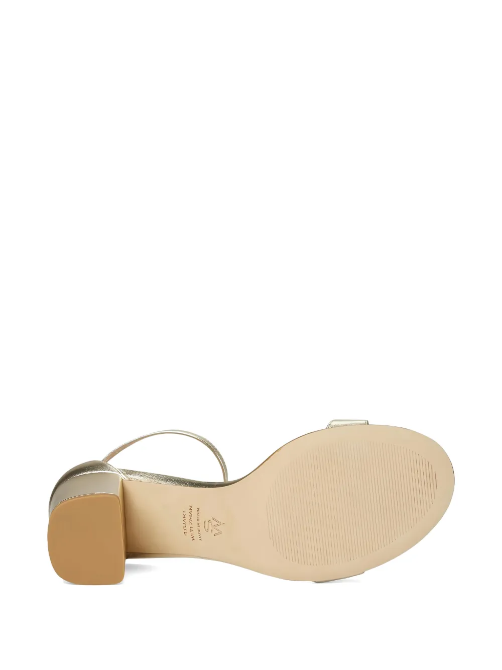 Stuart Weitzman Nudist Block 75 sandalen met blokhak en enkelbandje Goud