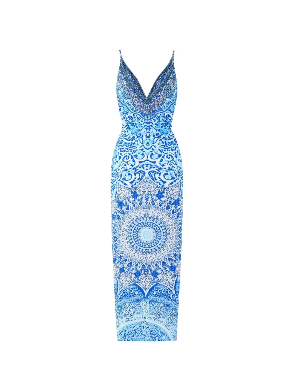 Camilla Maxi-jurk met gedraaide voorkant en bandjes Blauw