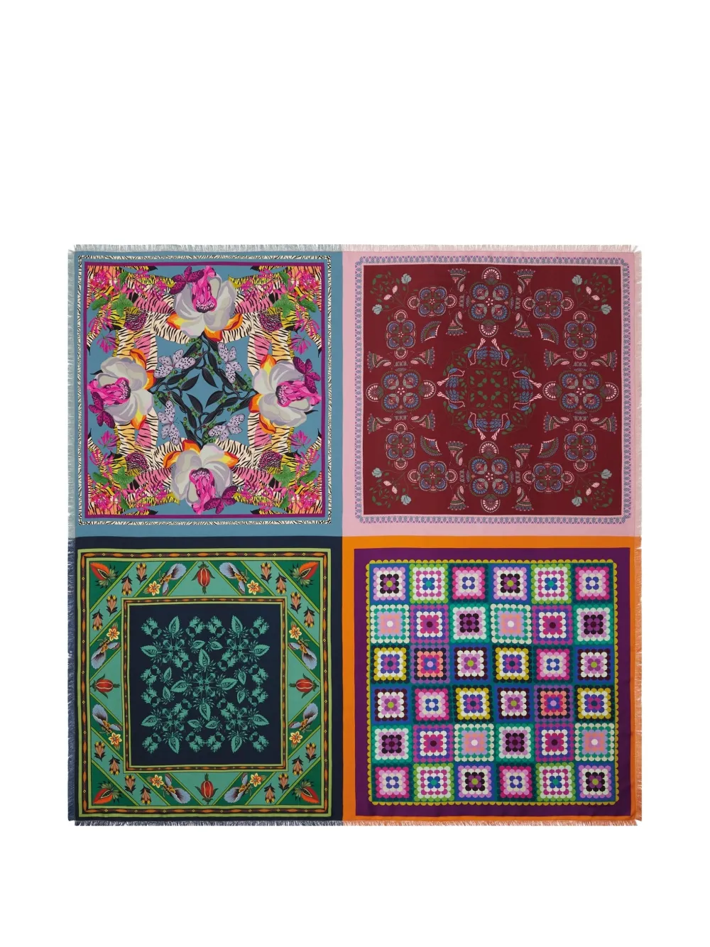 Franco Ferrari Bordeaux sjaal met bloemenprint Blauw