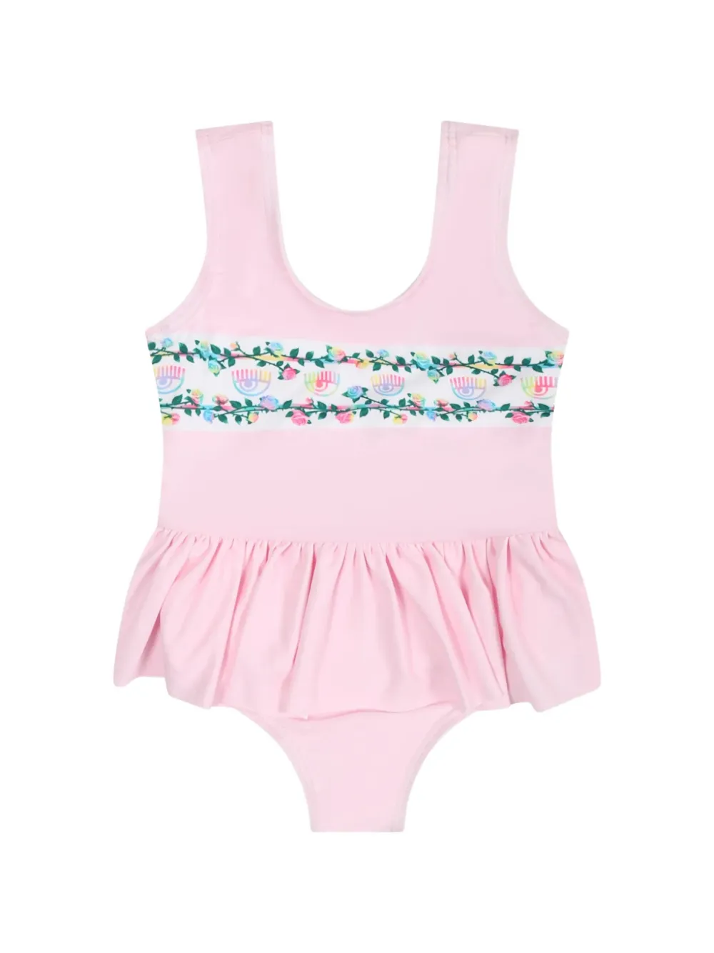 Chiara Ferragni Kids floral-print ruffled swimsuit - Rosa