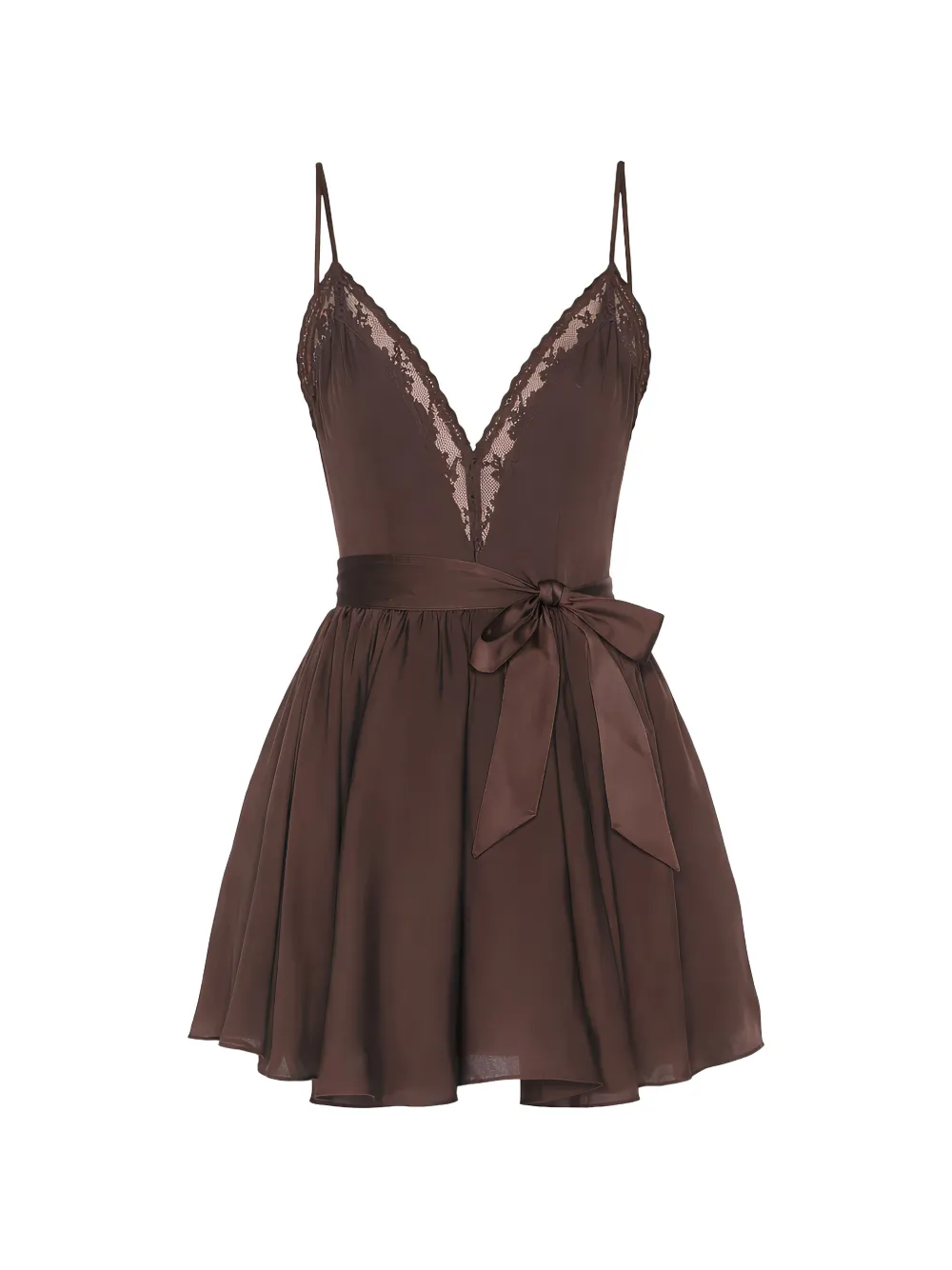 Bardot lace trim belted dress - Marrone