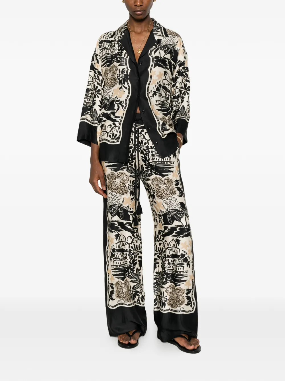 ERMANNO FIRENZE Broek met bloemenprint Zwart