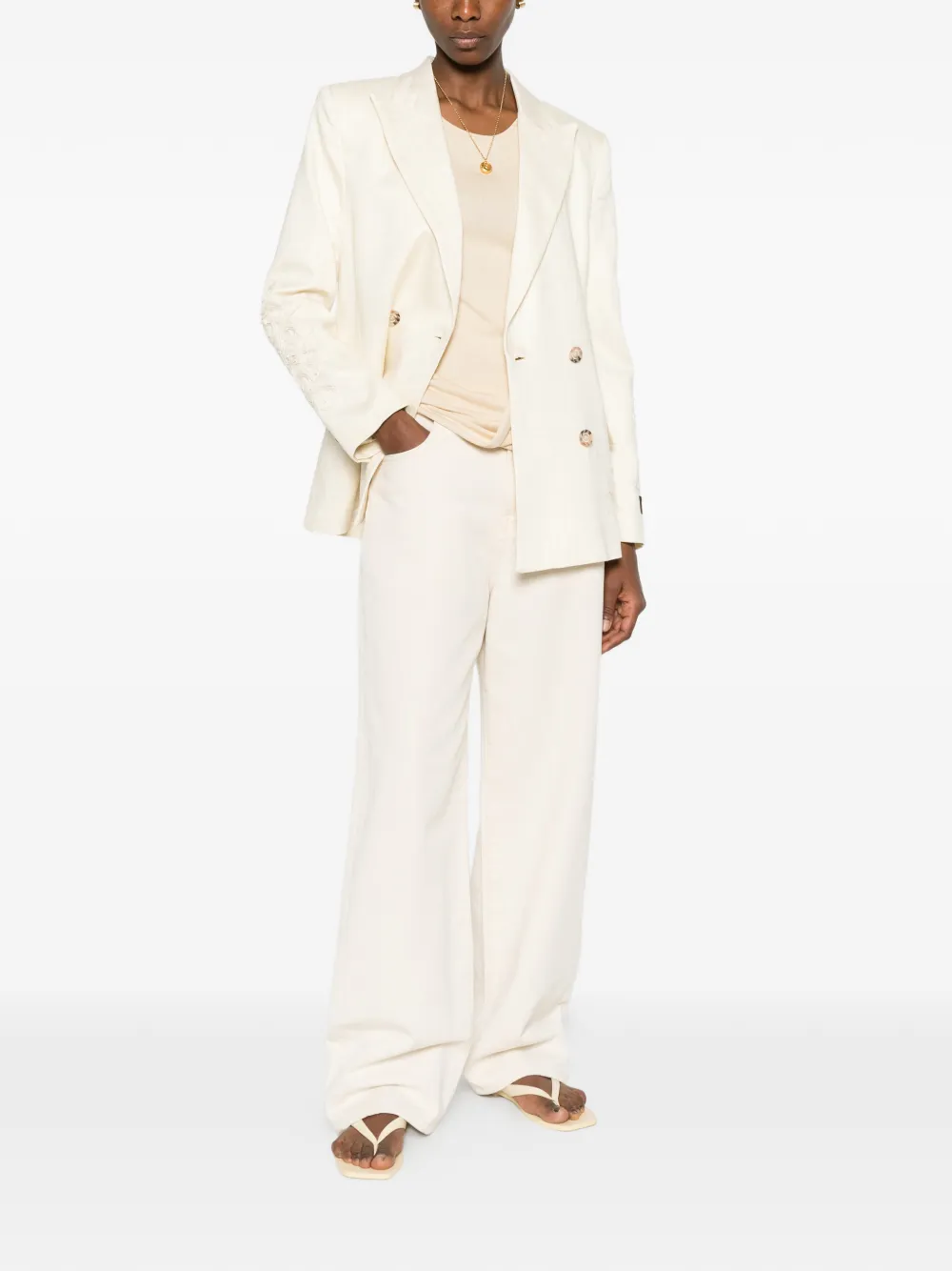 ERMANNO FIRENZE Blazer met borduurwerk en dubbele rij knopen Beige